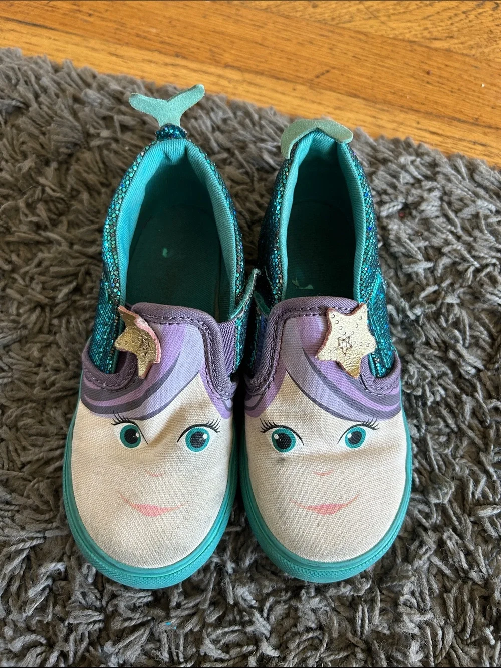Vans Toddler Asher V  'Mermaid Teal Blue Shimmer w/Tale Size 9.5